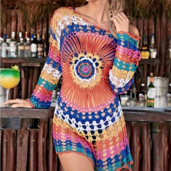 BellanBlue Other - Bohemian Gypsy color block crochet cover up